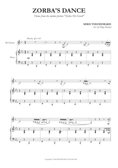 Zorba Dance For Clarinet And Piano Sheet Music