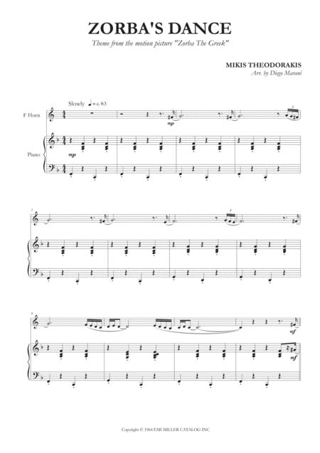 Zorba Dance For Horn And Piano Sheet Music