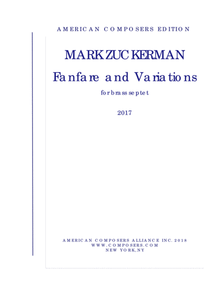 Zuckerman Fanfare And Variations Sheet Music