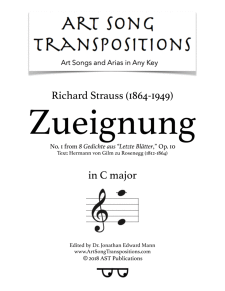 Zueignung Op 10 No 1 C Major Sheet Music