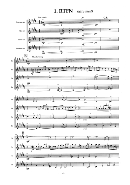 Zzonata For Saxophone Quartet Score Sheet Music