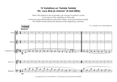 12 Variations On Twinkle Twinkle Little Star Ah Vous Dirai Je Maman K 265 300e Wind Quintet Page 2