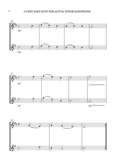 A Very Easy Duet For Alto Tenor Saxophone Silent Night Page 2