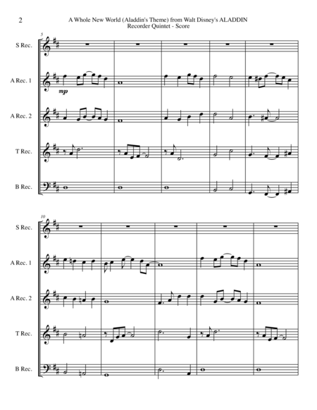 A Whole New World Aladdins Theme From Walt Disneys Aladdin For Recorder Quintet Page 2