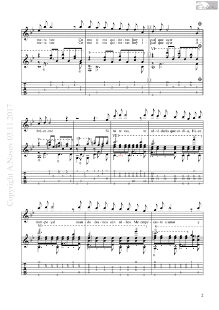 Abrazame Sheet Music For Vocals And Guitar Page 2