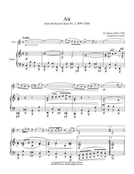 Air On The G String Bwv 1068 For Flute Or Violin And Piano Page 2