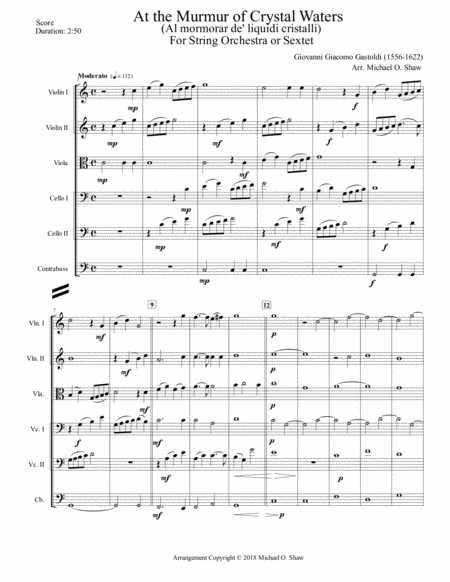 Al Mormorar De Liquidi Cristalli By Giovanni Gastoldi For String Orchestra Or String Sextet Page 2