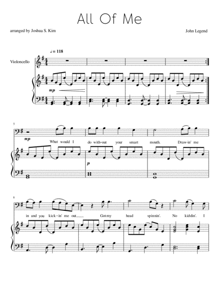 All Of Me For Cello Piano With Full Lyrics Page 2