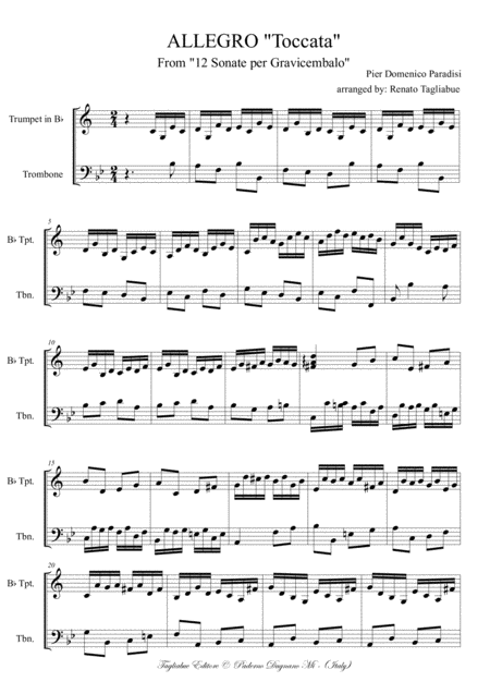Allegro Toccata From 12 Sonate Per Gravicembalo P D Paradisi Arr For Trumpet In Bb And Trombone Page 2