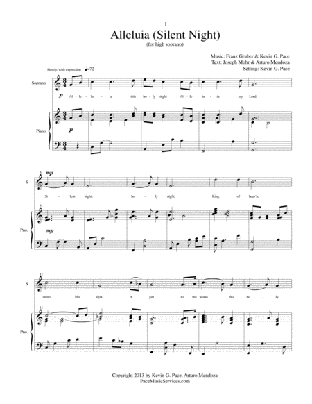 Alleluia Silent Night For High Soprano Vocal Solo Or Duet With Piano Accompaniment Page 2