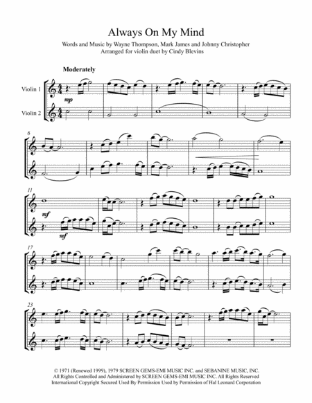 Always On My Mind Arranged For Violin Duet Page 2