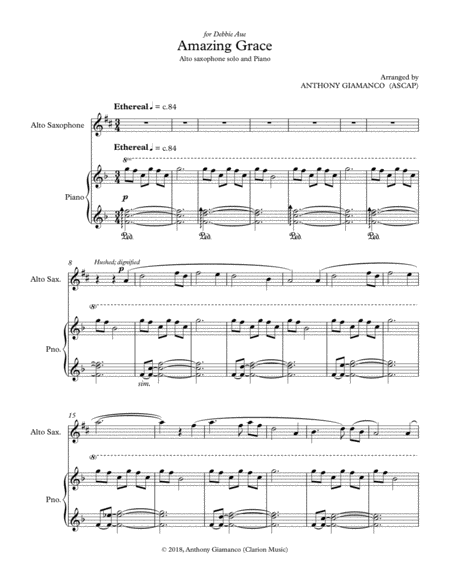 Amazing Grace Alto Saxophone Solo And Piano Score Parts Page 2