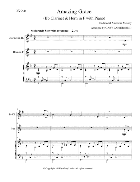 Amazing Grace Bb Clarinet Horn In F With Piano Score Parts Included Page 2