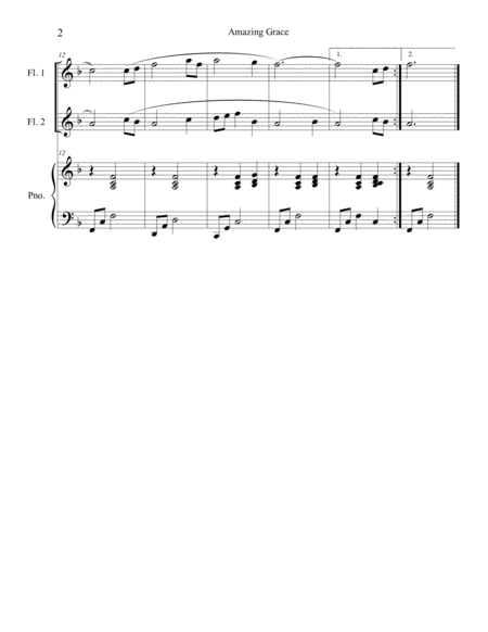 Amazing Grace Flute Duet With Piano Accompaniment Page 2