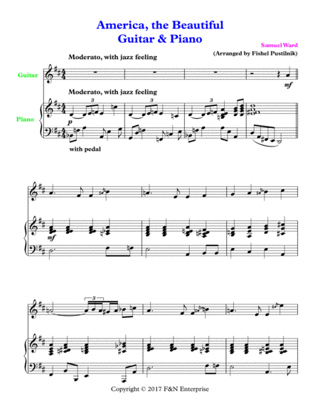 America The Beautiful Piano Background For Guitar And Piano Page 2