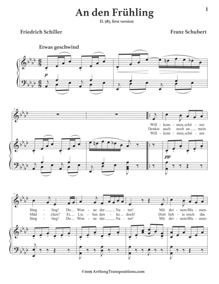 An Den Frhling D 587 First Version Transposed To A Flat Major Page 2