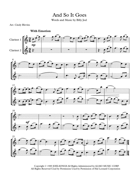 And So It Goes Arranged For Clarinet Duet Page 2