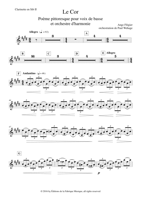 Ange Flgier Le Cor For Bass Voice And Concert Band Bb Clarinet 2 Part Page 2