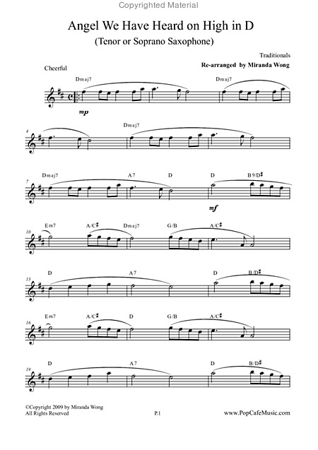 Angel We Have Heard On High Tenor Sax Alto Sax Concert Key Page 2