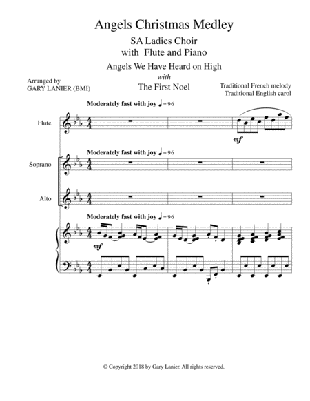 Angels Christmas Medley For Sa Ladies Choir With Flute Piano Page 2