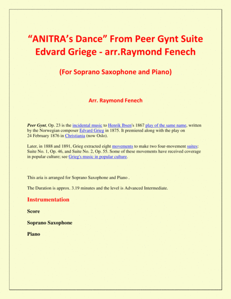Anitras Dance From Peer Gynt Soprano Saxophone And Piano Page 2