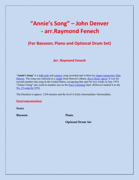 Annies Song John Denver Bassoon Piano And Optional Drum Set Page 2