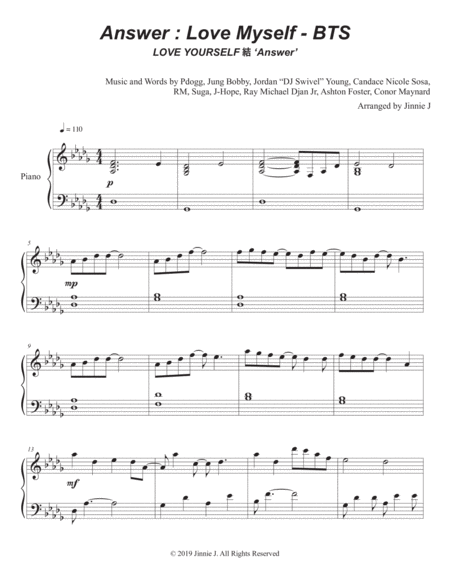 Answer Love Myself For Piano Easy Version Page 2