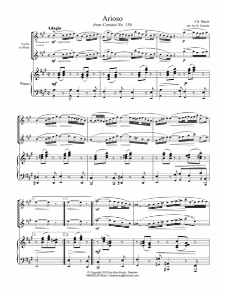 Arioso Largo From Cantata 156 A Major For Violin Or Flute And Piano Page 2