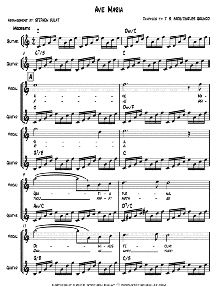 Ave Maria Bach Gounod Arranged For Duo Vocal Guitar Violin Guitar Flute Guitar Lead Sheet Key Of C Page 2
