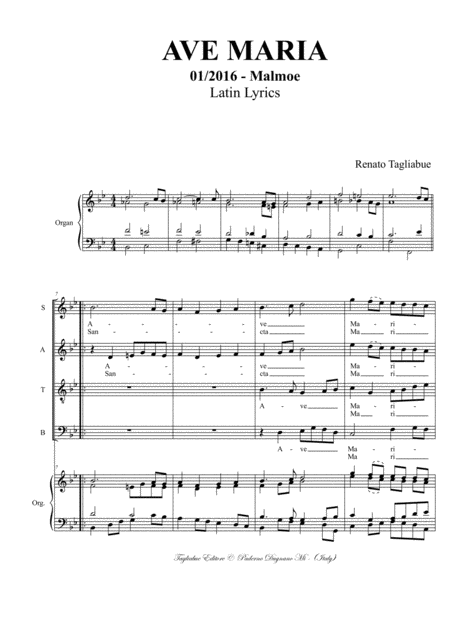 Ave Maria Tagliabue 01 2016 Malmoe Latin Lyrics For Satb Choir And Organ Page 2