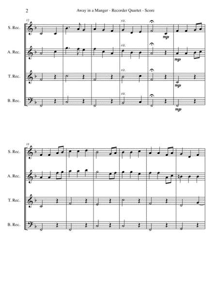 Away In A Manger For Recorder Quartet Page 2
