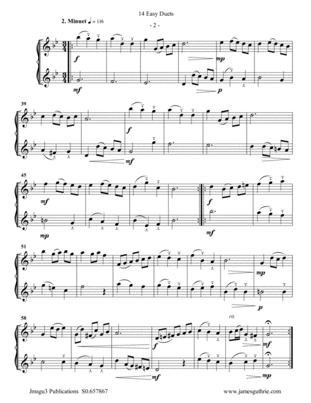 Bach 14 Easy Duets For Bass Flute Duo Page 2