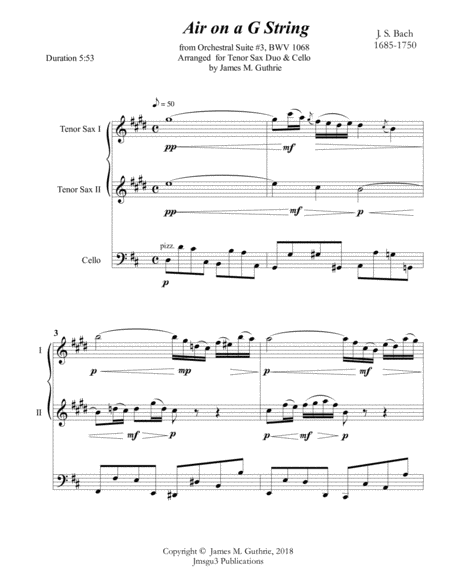 Bach Air On A G String For 2 Tenor Saxes Cello Page 2