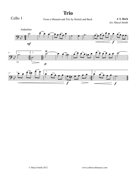 Bach Trio From Menuett And Trio For Three Cellos Page 2