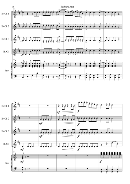 Barbara Ann For Clarinet Quartet And Piano Page 2