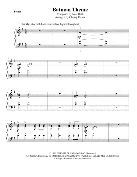 Batman Theme Late Elementary Piano Duet Page 2