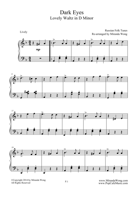 Beautiful Waltz In D Minor Dark Eyes Easy Piano Solo Page 2