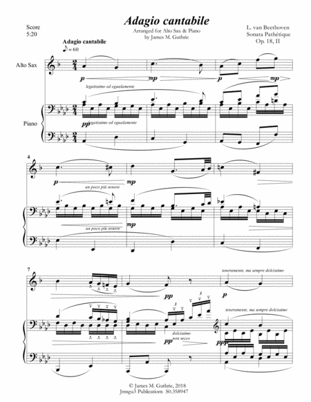 Beethoven Adagio From Sonata Pathetique For Alto Sax Piano Page 2