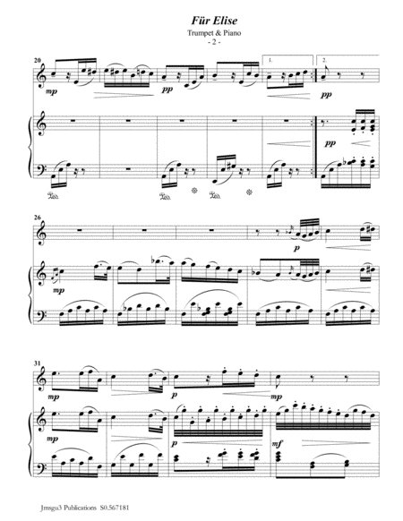Beethoven Fr Elise For Trumpet Piano Page 2