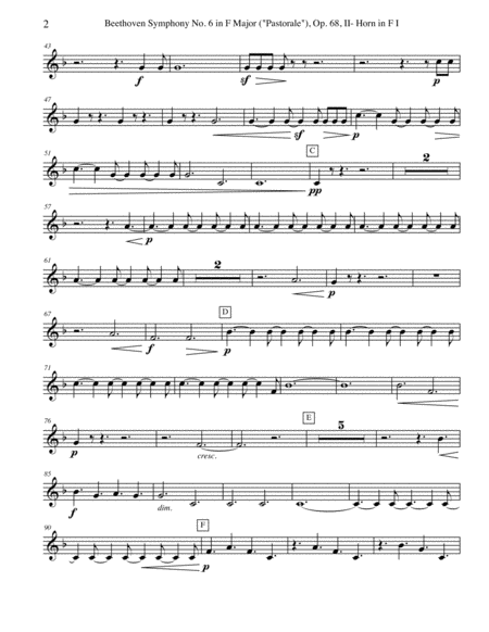 Beethoven Symphony No 6 Pastorale Movement Ii Horn In F 1 Transposed Part Op 68 Page 2