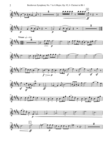 Beethoven Symphony No 7 Movement I Clarinet In Bb 1 Transposed Part Op 92 Page 2