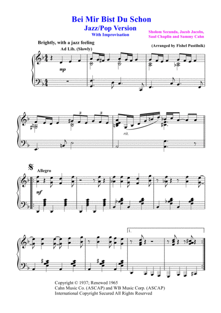 Bei Mir Bist Du Schon Means That You Re Grand For Piano Jazz Pop Version With Improvisation Video Page 2