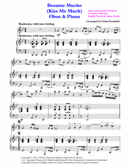 Besame Mucho Kiss Me Much For Oboe And Piano With Improvisation Page 2