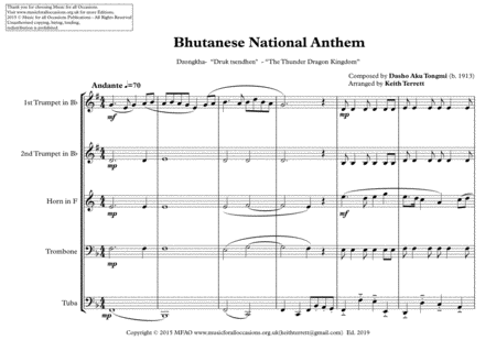 Bhutanese National Anthem For Brass Quintet Dzongkha Druk Tsendhen The Thunder Dragon Kingdom Page 2