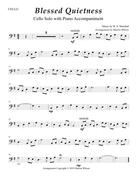 Blessed Quietness Easy Cello Solo With Piano Accompaniment Page 2