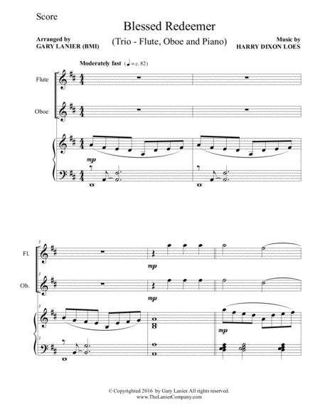 Blessed Redeemer Trio Flute Oboe Piano With Score Parts Page 2