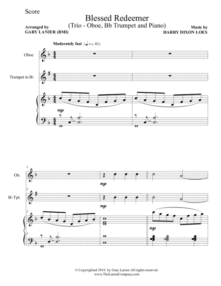 Blessed Redeemer Trio Oboe Bb Trumpet Piano With Score Parts Page 2