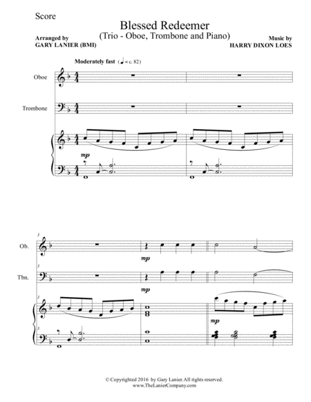 Blessed Redeemer Trio Oboe Trombone Piano With Score Parts Page 2