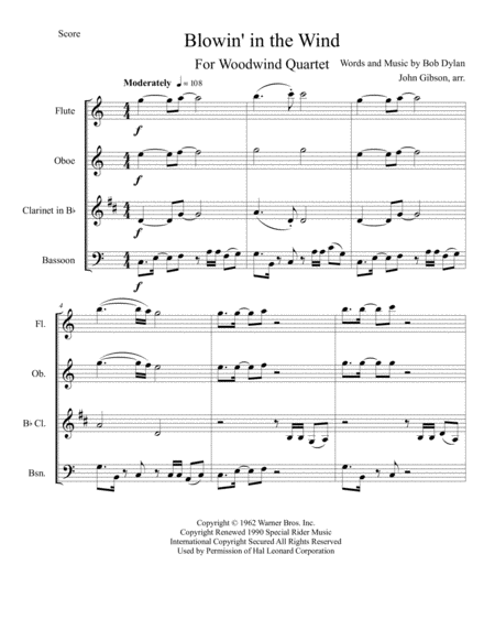 Blowin In The Wind Woodwind Quartet Page 2