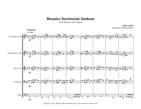 Bonaire Territorlal Anthem Bonaotretera Di Solo Y Suave Biento For Brass Quintet Page 2